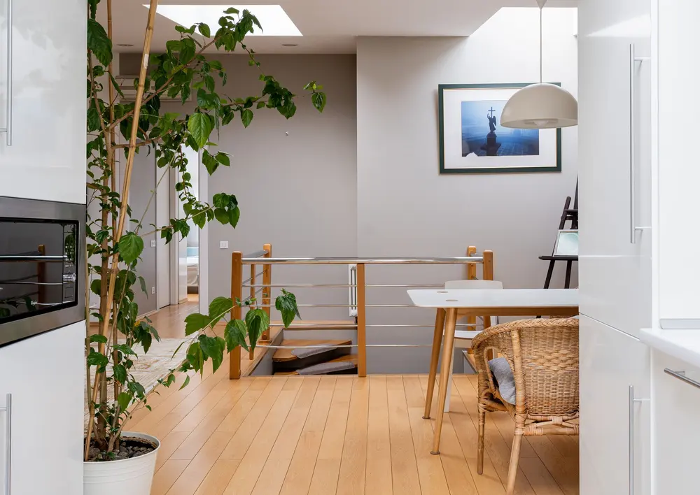 Hardwood flooring — bright attic apartment modern