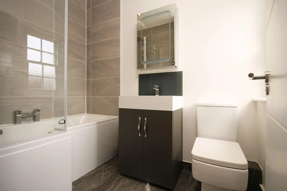 Tile flooring — bathroom modern home interior bath sink luxury — near Buena Park, CA