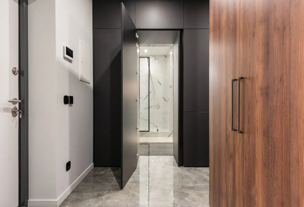 Tile flooring — corridor tiled marble closet against doors