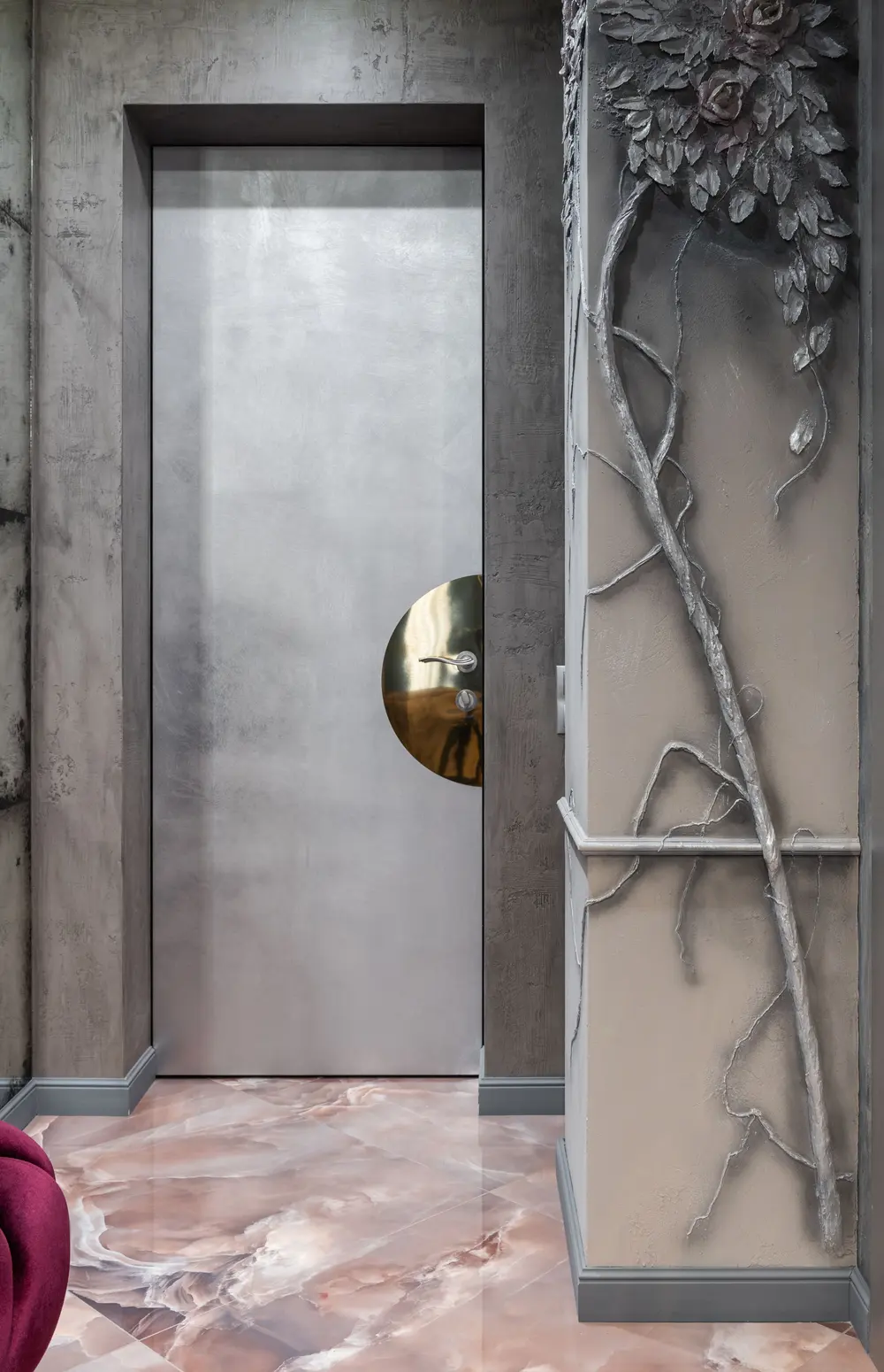 Tile flooring — entrance modern corridor tiled gray door — near Stanton, CA